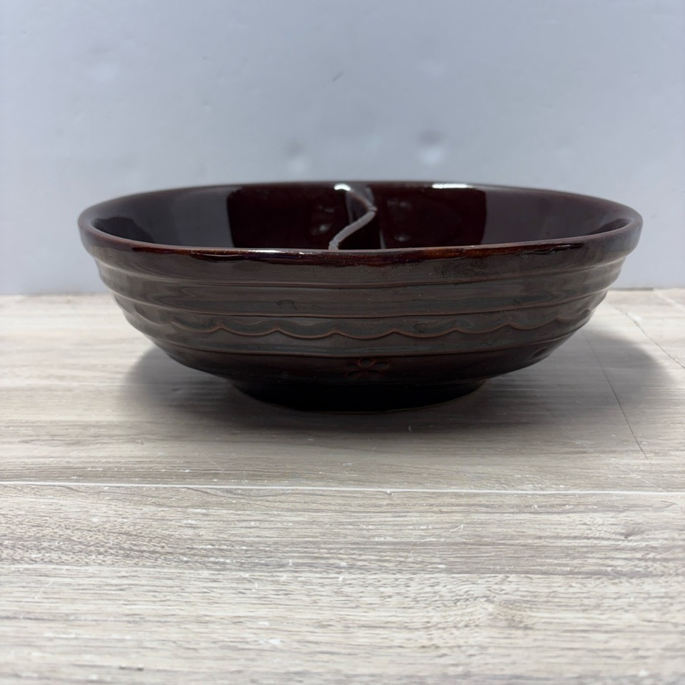 Vintage Marcrest Stoneware Daisy Dot Divided Serving Dish Brown